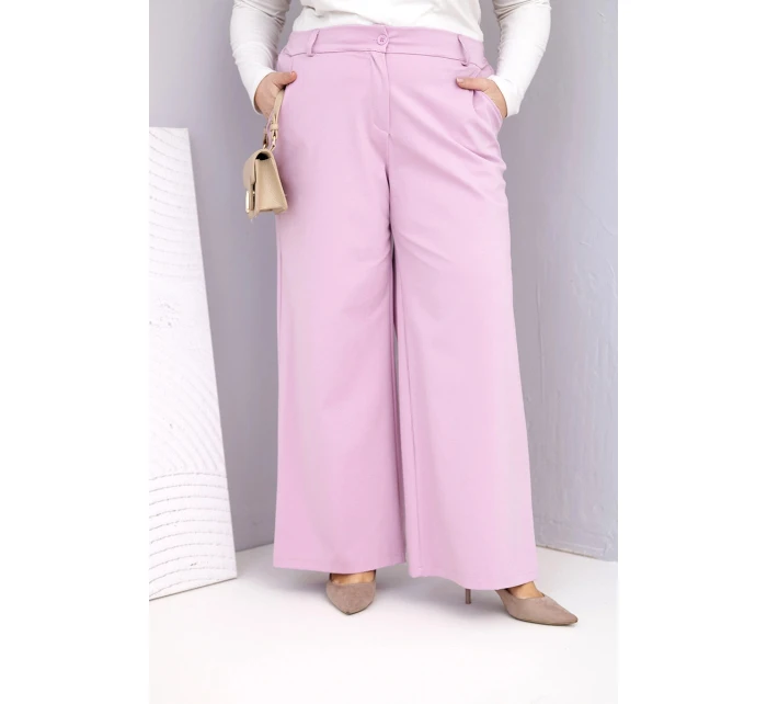 Dámské kalhoty Plus Size s širokými nohavicemi a vysokým pasem tmavě pudrově růžová