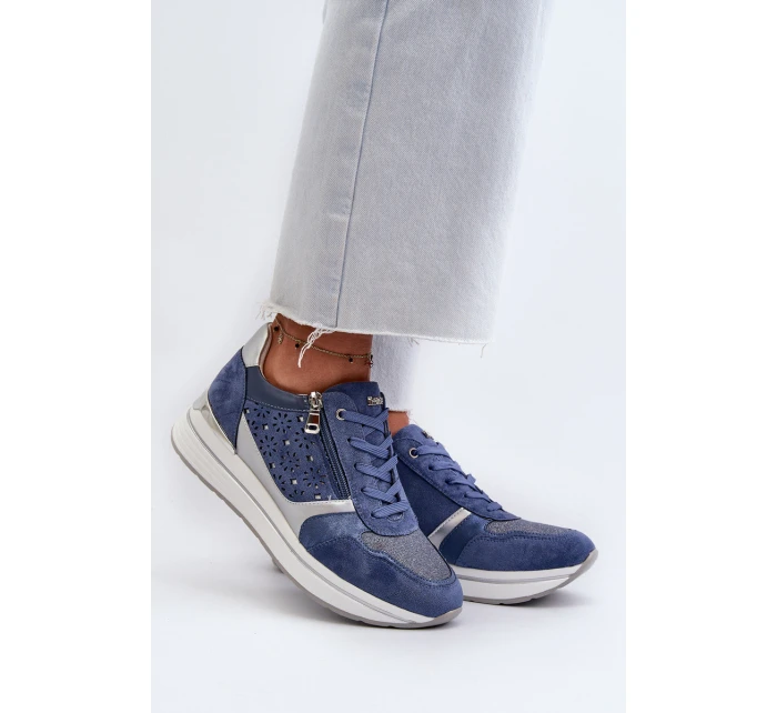Dámské tenisky na platformě s ažurovým vzorem a Modré model 21656776 - Inblu Dámské tenisky na platformě s ažurovým vzorem a Modré model 21656776 - Inblu