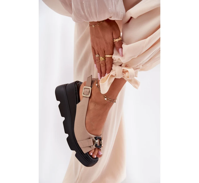 Dámské Kožené Sandály Na Klínku A Platformě S Dekorací Artiker 56C2209 Béžové