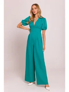 model 20970764 Kombinéza s puff rukávy tyrkysová - Moe