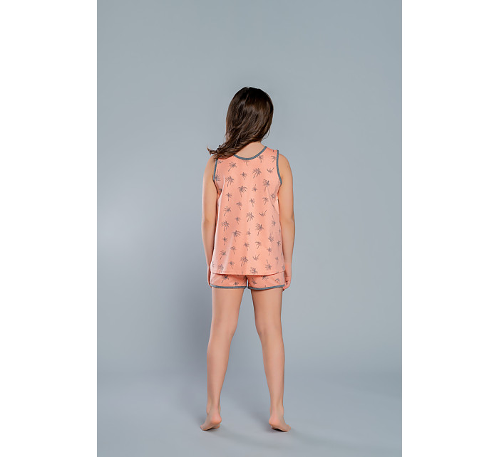 Dívčí pyžamo Madeira na široká ramínka, krátké kalhoty - meruňkový potisk
