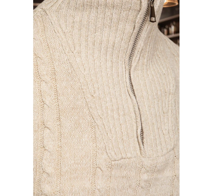 Pánský svetr se stojáčkem béžový FashionStreet WX2327 Pánský svetr se stojáčkem béžový FashionStreet WX2327