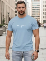 BLESSED modré pánské bavlněné tričko s potiskem FashionStreet NX5124R