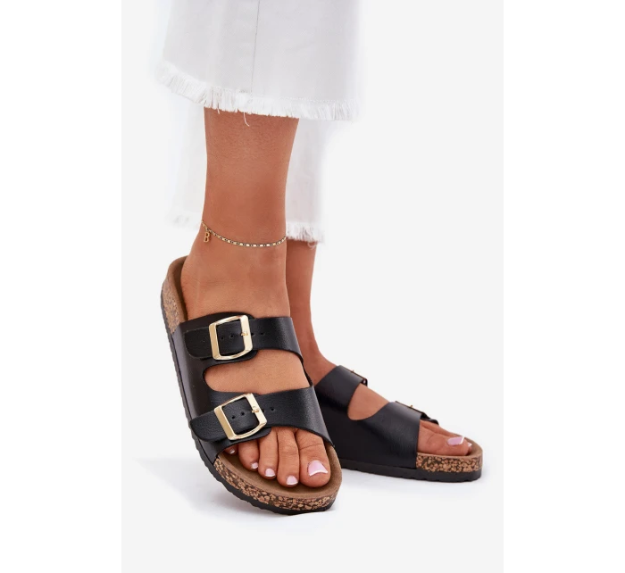 Dámské sandály s přezkami z eko kůže černé Iskira Dámské sandály s přezkami z eko kůže černé Iskira