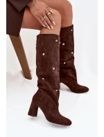 Dámské Zimní Kotníkové Boty Na Podpatku S Ozdobnými Detaily Čokoládové Lucinda