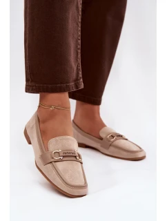 Mokasiny Loafersy Dámské S Ozdobným Prvkem Béžové Evelora