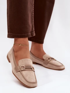 Mokasiny Loafersy Dámské S Ozdobným Prvkem Béžové Evelora