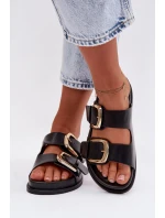 Dámské eko kožené nazouváky s zlatými sponami Černé model 21960848 - Boto