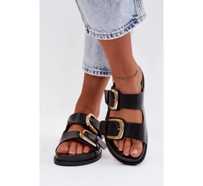 Dámské eko kožené nazouváky s zlatými sponami Černé model 21960848 - Boto