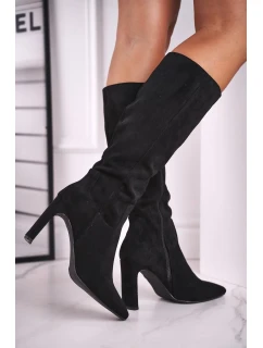 Dámské kozačky Na Vysokém Podpatku Eko-Semišové Černé Truly Love