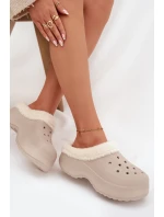 Dámské pěnové pantofle zateplené kožíškem – khaki Palvine