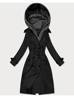 Klasický trenčkot s odnímatelnou kapucí Goodlookin black (T2-2252#-1)
