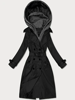 Klasický trenčkot s odnímatelnou kapucí Goodlookin black (T2-2252#-1)