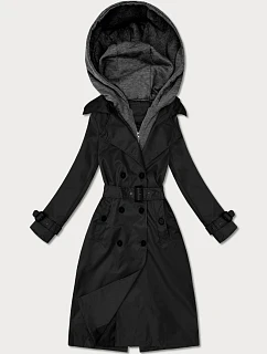 Klasický trenčkot s odnímatelnou kapucí Goodlookin black (T2-2252#-1)