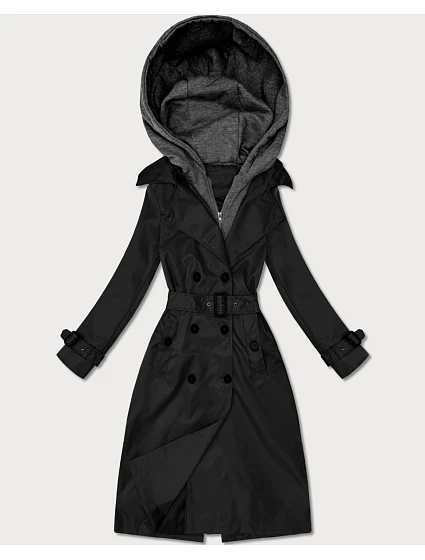 Klasický trenčkot s odnímatelnou kapucí Goodlookin black (T2-2252#-1) Klasický trenčkot s odnímatelnou kapucí Goodlookin black (T2-2252#-1)