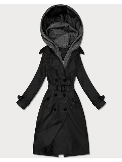 Klasický trenčkot s odnímatelnou kapucí Goodlookin black (T2-2252#-1) Klasický trenčkot s odnímatelnou kapucí Goodlookin black (T2-2252#-1)