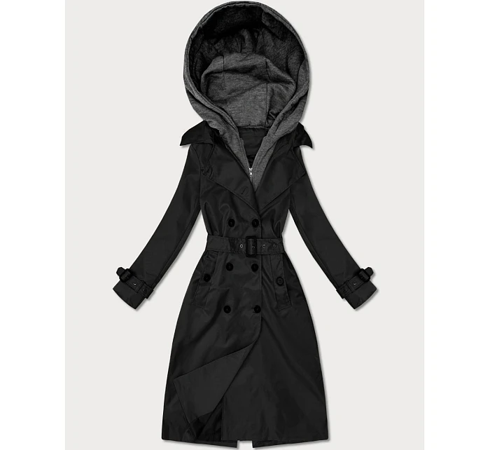 Klasický trenčkot s odnímatelnou kapucí Goodlookin black (T2-2252#-1) Klasický trenčkot s odnímatelnou kapucí Goodlookin black (T2-2252#-1)