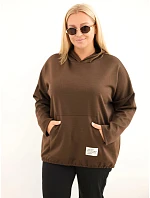 Dámská plus size viskózová mikina s kapucí a klokaní kapsou hnědá Dámská plus size viskózová mikina s kapucí a klokaní kapsou hnědá