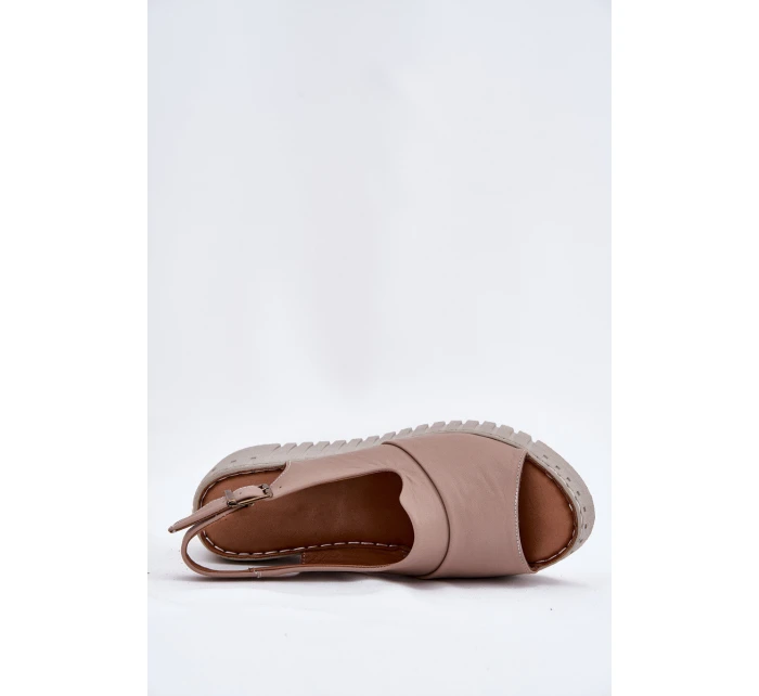 Dámské Sandály Z Přírodní Kůže Na Klínu Tmavě Béžové Artiker 54C0788