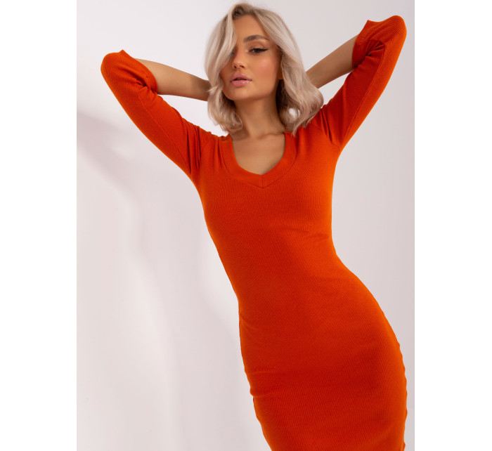 Tmavě oranžové žebrované basic šaty Kim RUE PARIS