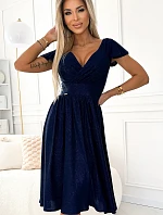 425-8 MATILDE Šaty s výstřihem a krátkými rukávy - GRANITE se třpytkami