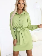 284-3 CAMILLE Košilové šaty s kapsami a vázáním - OLIVE