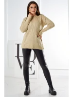 Svetr model 18970345 přes hlavu s módní vazbou béžový - K-Fashion Svetr model 18970345 přes hlavu s módní vazbou béžový - K-Fashion