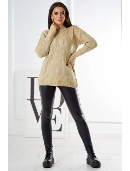 Svetr model 18970345 přes hlavu s módní vazbou béžový - K-Fashion Svetr model 18970345 přes hlavu s módní vazbou béžový - K-Fashion