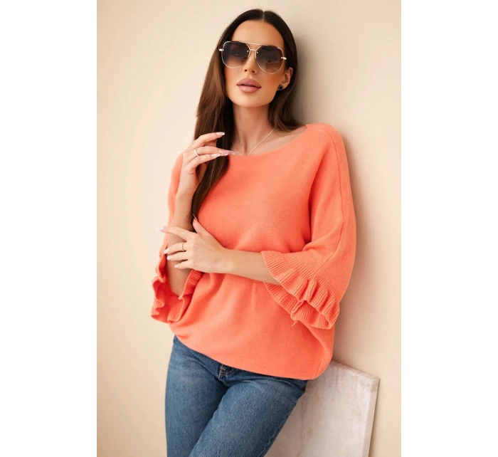 Dámský svetr typu netopýr s kulatým výstřihem meruňkový Dámský svetr typu netopýr s kulatým výstřihem meruňkový