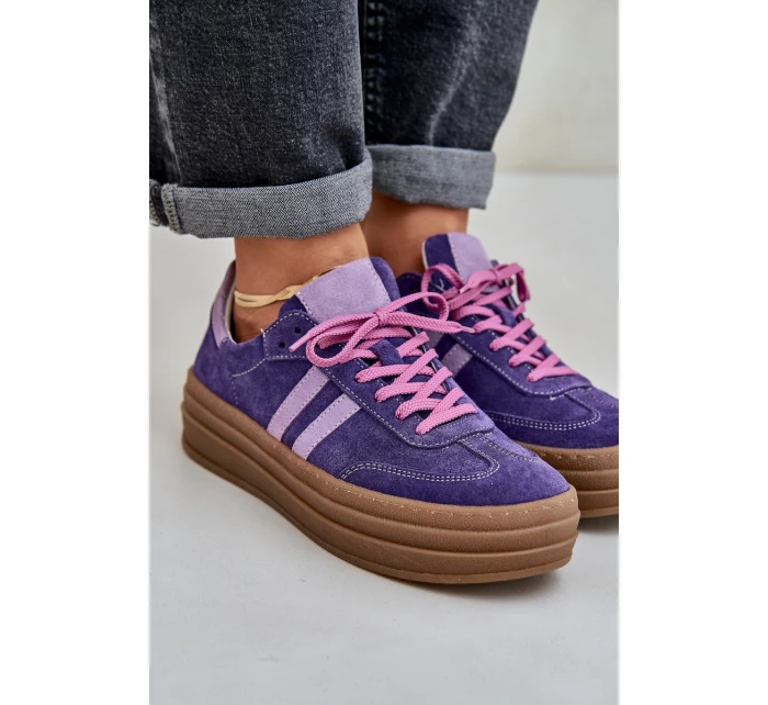 model 21684228 Dámské semišové sneakersy na platformě tmavě fialové - Zazoo