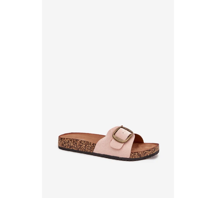 Dámské pantofle s přezkou na korkové platformě růžové Zavira Dámské pantofle s přezkou na korkové platformě růžové Zavira