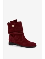 Kožené semišové dámské boty s řasením zateplené Zazoo 4210 bordó