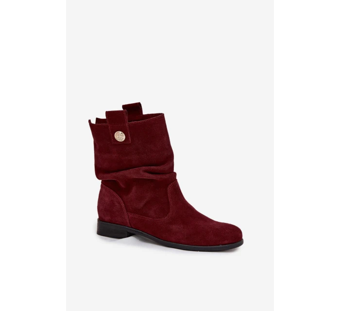 Kožené semišové dámské boty s řasením zateplené Zazoo 4210 bordó
