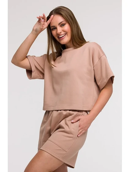 mikina s krátkým rukávem mocca model 21047218 - BeWear