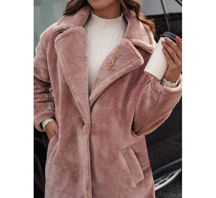 Dámský zimní kabát s dlouhou kožešinou růžový model 21980930 - Dstreet