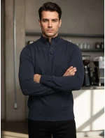 Pánský svetr se stojáčkem tmavě modrý FashionStreet WX2357 Pánský svetr se stojáčkem tmavě modrý FashionStreet WX2357