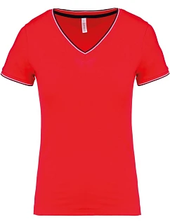 Kariban K 394 Dámské piqué tričko s V výstřihem 20.K394 red/navy/white