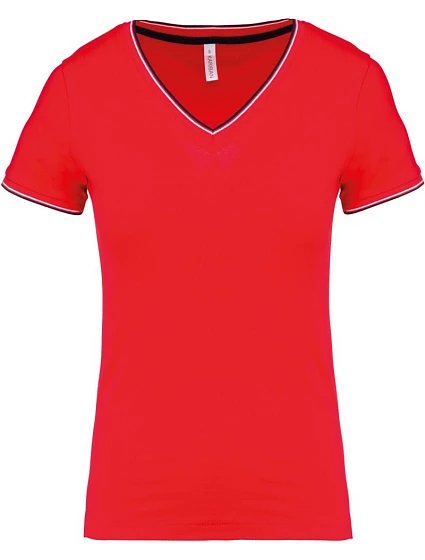 Kariban K 394 Dámské piqué tričko s V výstřihem 20.K394 red/navy/white Kariban K 394 Dámské piqué tričko s V výstřihem 20.K394 red/navy/white