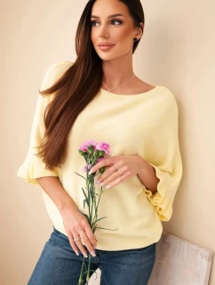 Dámský svetr typu netopýr s kulatým výstřihem žlutý