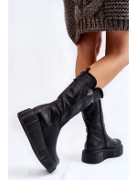 model 21605589 Kožené dámské kozačky s vlnou černé - Zazoo