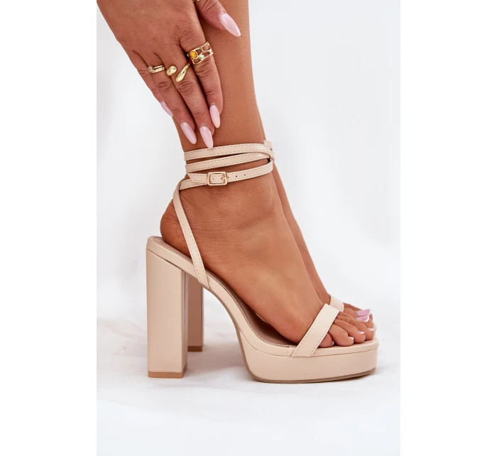 Dámské Sandály Na Podpatku S Páskem Béžové Fevenne Dámské Sandály Na Podpatku S Páskem Béžové Fevenne