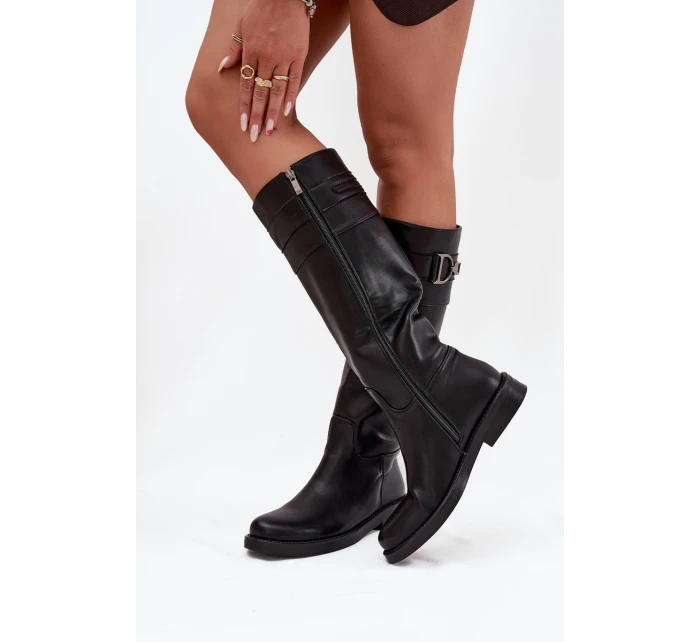 Dámské kozačky na nízkém podpatku s ozdobným detailem černé model 21707846 - Boto