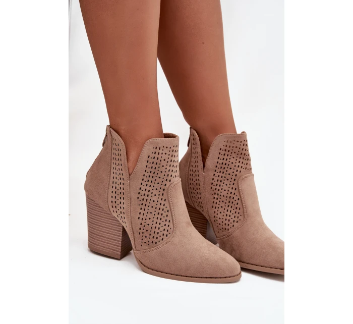 Odkryté dámské kotníkové boty na podpatku S.Barski HY51-060 béžové