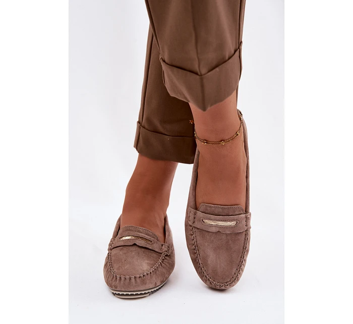 Dámské ploché Mokasíny z přírodního semiše S.Barski LR61-7029 Hnědé