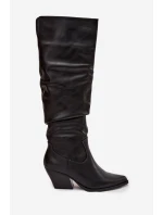 Dámské zateplené kozačky kovbojky na podpatku Rosvian – černé, eko semiš Dámské zateplené kozačky kovbojky na podpatku Rosvian – černé, eko semiš