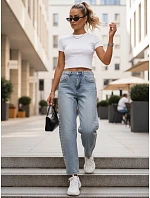 Dámské džíny balonového střihu s ozdobnými nýty modré UY2983