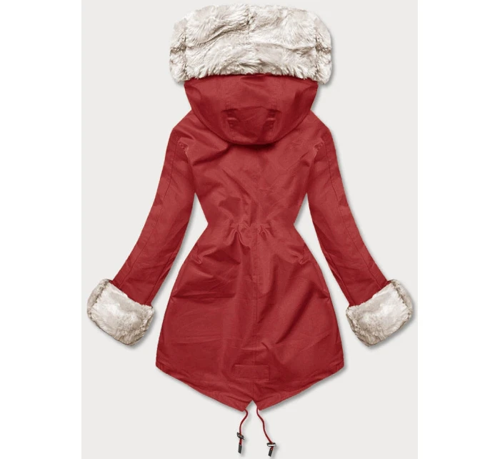 Tmavě červená bunda parka s odepínací kožešinovou podšívkou model 21246773 - J.STYLE Tmavě červená bunda parka s odepínací kožešinovou podšívkou model 21246773 - J.STYLE