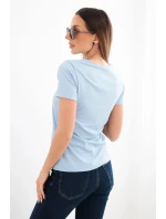 Dámská viskózová žebrovaná halenka s ozdobným vykrojením u dekoltu modrá