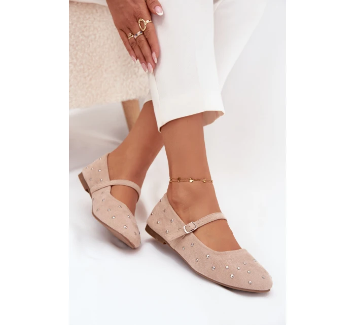 Zdobené dámské baleríny s páskem růžové model 21710842 - Boto