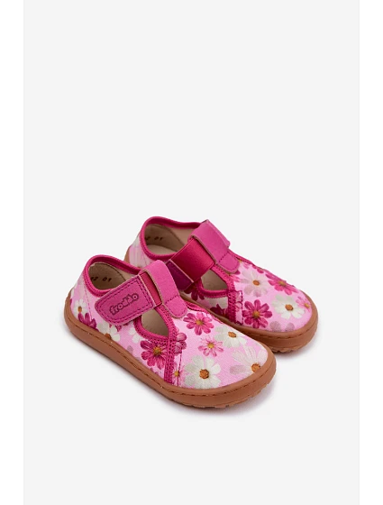 Dětské domácí pantofle na suchý zip s květinovým vzorem Barefoot  Růžové model 22007491 - Froddo